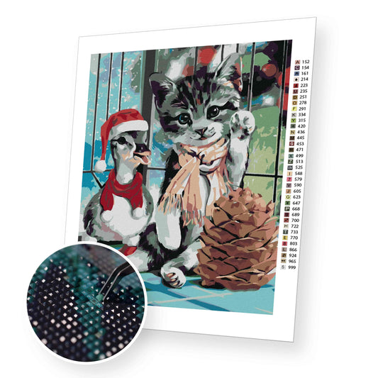 Cat and Christmas Duck - Diamond Painting Kit