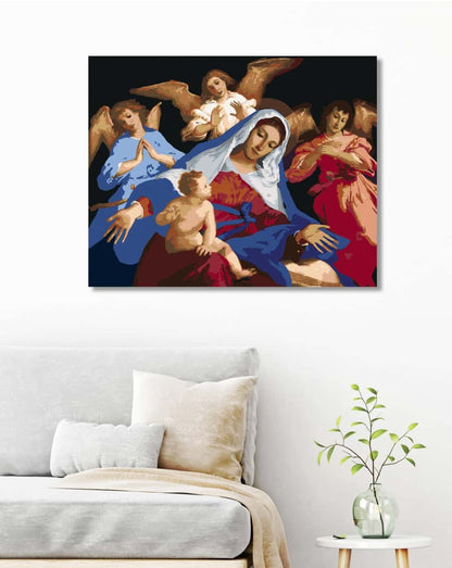 Mary with Jesus and Angels - Diamond Painting Kit