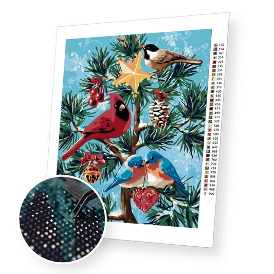 Birds on the Christmas tree - Diamond Painting Kit