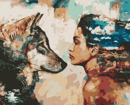 The girl in front of the wolf