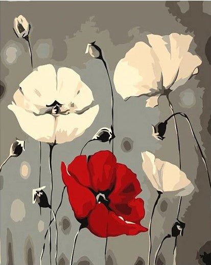 White and Red Poppies