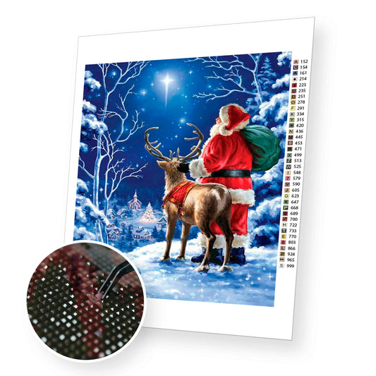 Santa with Deer - Diamond Painting Kit