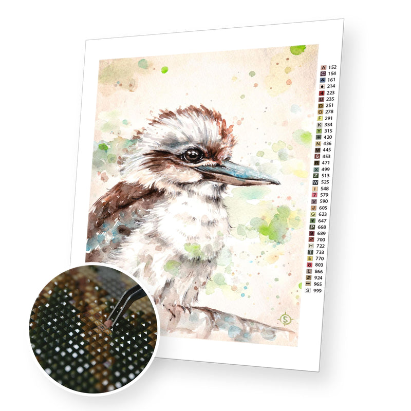 A Kookaburra's Gaze premium diamond painting kit for adults