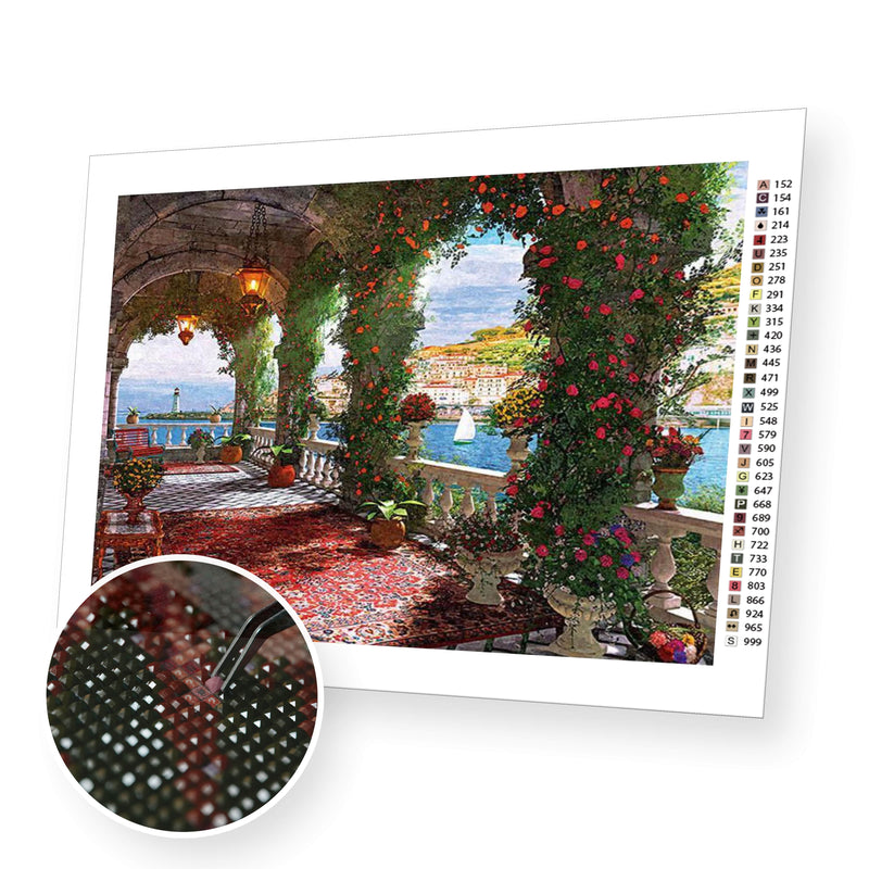 Blooming terrace premium diamond painting kit for adults