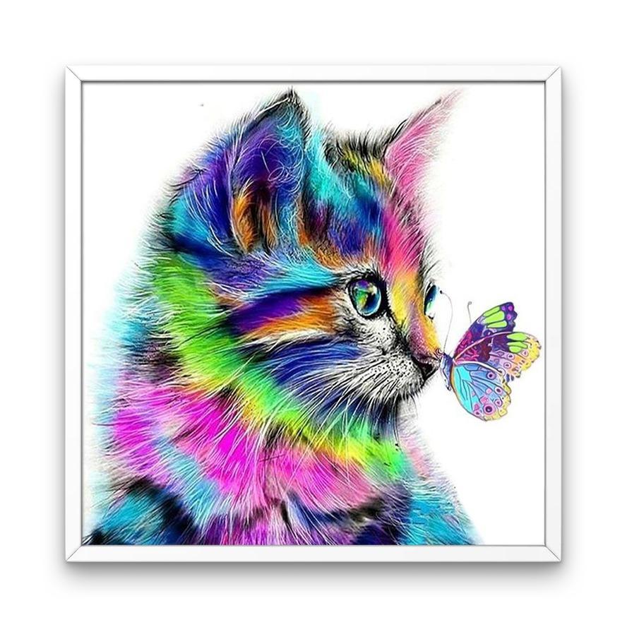 Colorful Cat & Butterfly - Diamond Painting Kit – bemyhobbystore