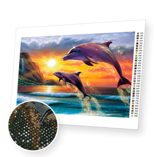 Dolphins at sunset - Diamond Painting Kit