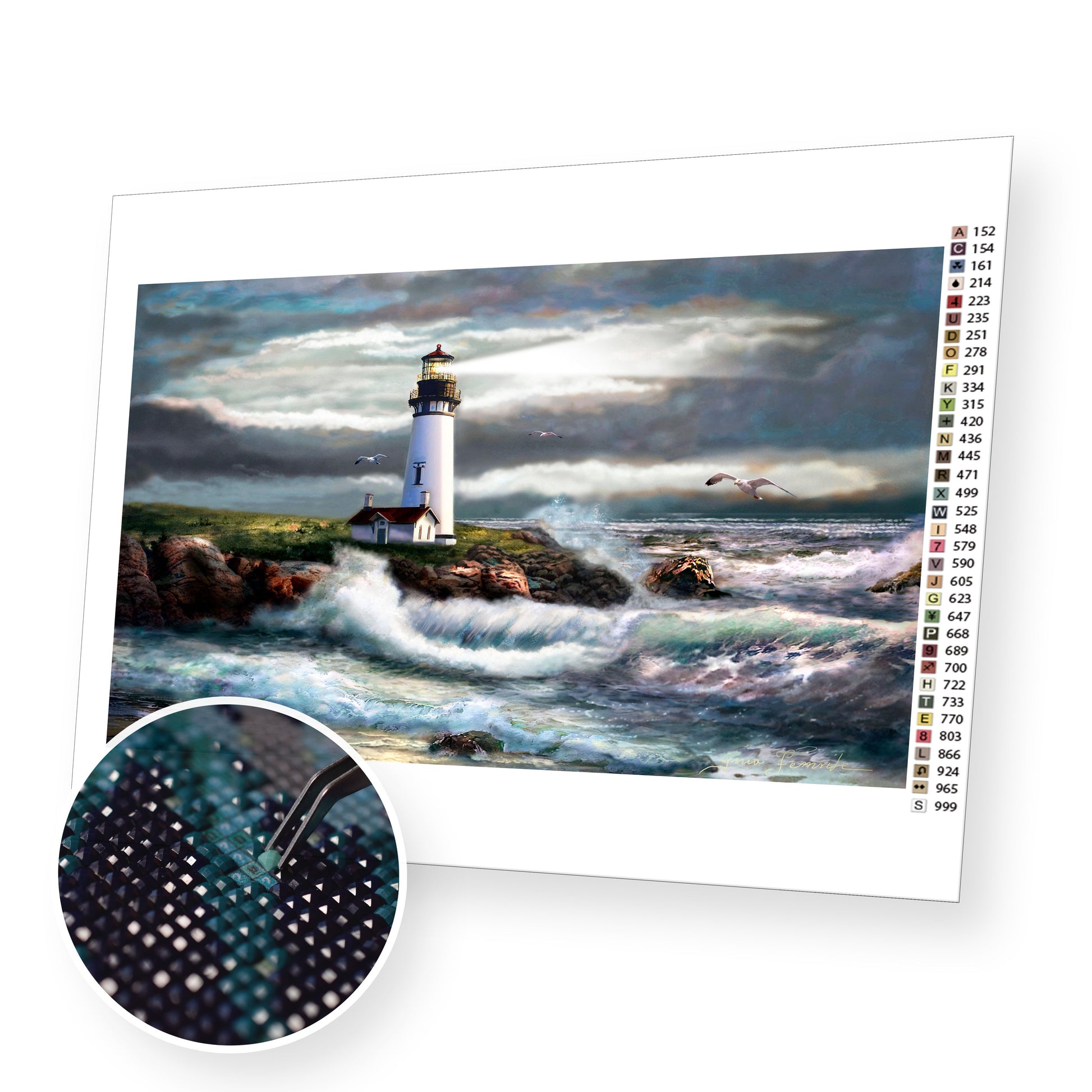 Lighthouse in the Waves premium diamond painting kit for adults