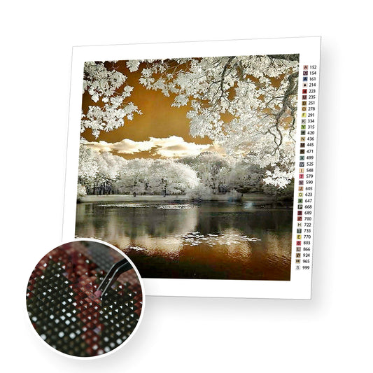 Sakura And Lake - Diamond Painting Kit