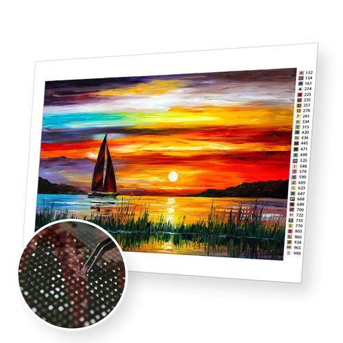 Sunset boat premium diamond painting kit for adults