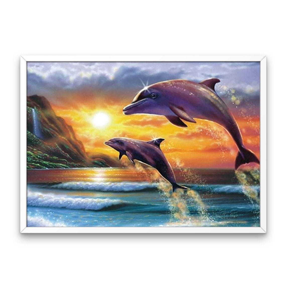 Dolphins at sunset - Diamond Painting Kit