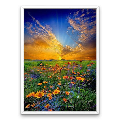 Sunset over the meadow - Diamond Painting Kit