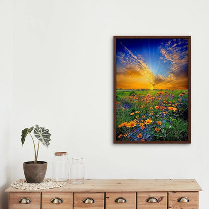 Sunset over the meadow - Diamond Painting Kit